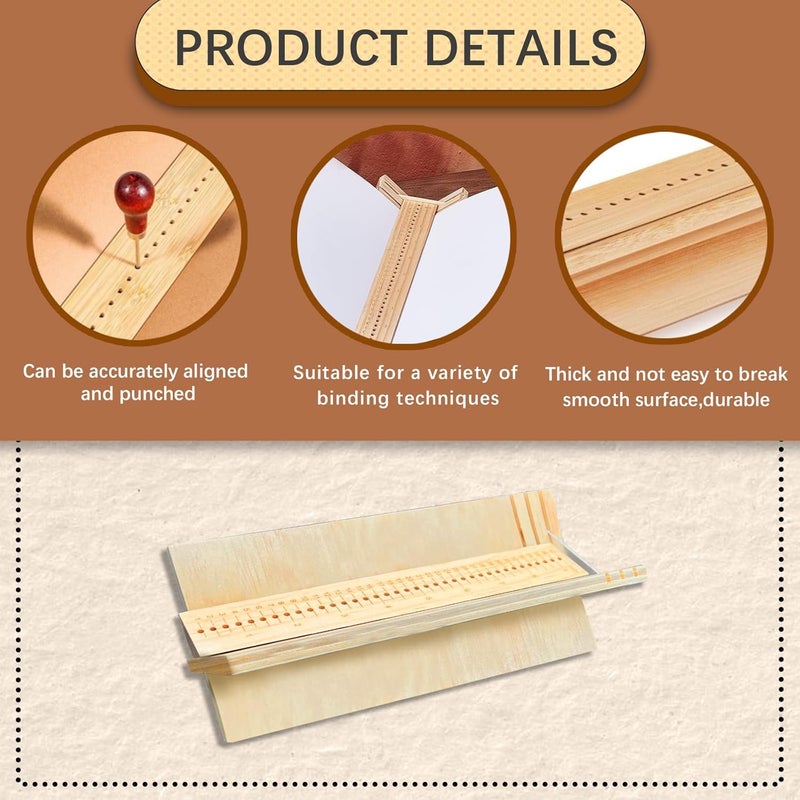GeryVtee Wood Book Binding Cradle with 2 Awls Wood Bookbinding Punching Cradle with Piercing Guide Portable Book Binding Tools Book Binding Kits Bookbinding Supplies for Book DIY Crafts (Style A) - Image 3
